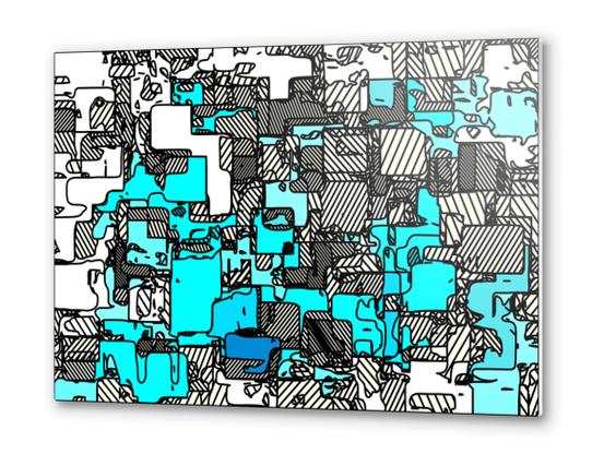 geometric graffiti square pattern abstract in blue white and black Metal prints by Timmy333