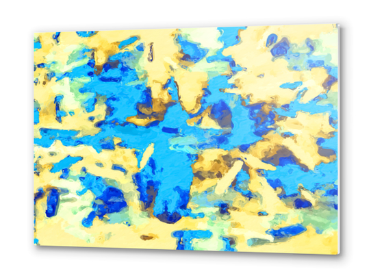 splash painting texture abstract background in blue and yellow Metal prints by Timmy333