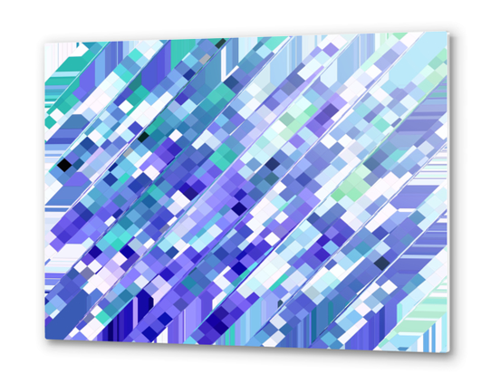 geometric square pixel pattern abstract background in purple and blue Metal prints by Timmy333