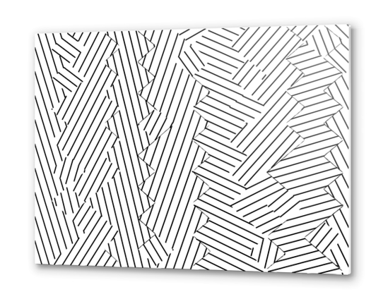 geometric line abstract pattern background in black and white Metal prints by Timmy333