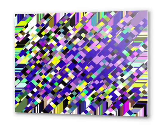 geometric square pixel pattern abstract background in blue purple yellow Metal prints by Timmy333