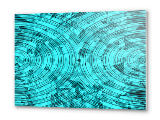 psychedelic geometric circle pattern abstract background in blue and green Metal prints by Timmy333