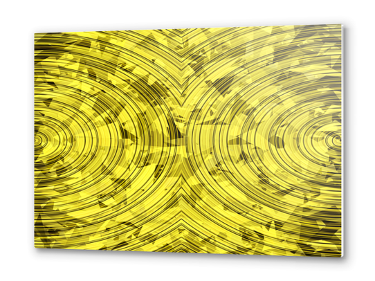 psychedelic geometric circle pattern abstract background in yellow Metal prints by Timmy333