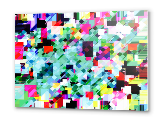 geometric square pixel pattern abstract in green pink blue yellow Metal prints by Timmy333