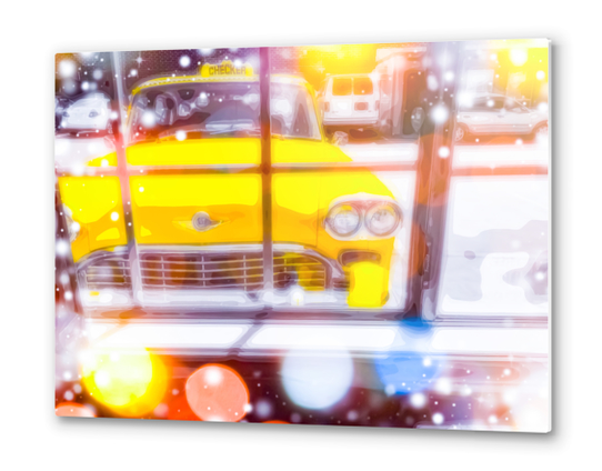 yellow classic taxi car with colorful bokeh light abstract background Metal prints by Timmy333