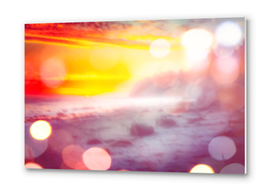 sunset sky at the beach in summer with bokeh light abstract Metal prints by Timmy333