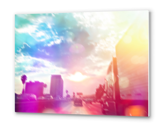 blue cloudy sky on the road with colorful bokeh light abstract Metal prints by Timmy333