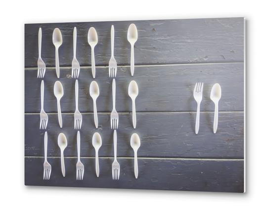 spoons and forks on the wooden table Metal prints by Timmy333