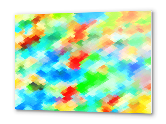 psychedelic geometric pixel abstract pattern in blue green red orange Metal prints by Timmy333