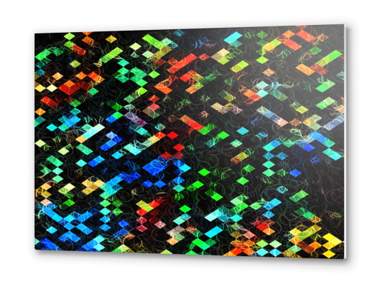 psychedelic geometric pixel abstract pattern in blue green red orange Metal prints by Timmy333