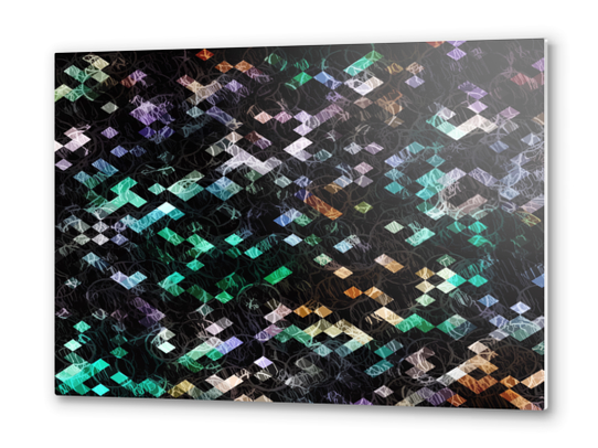 psychedelic geometric pixel abstract pattern in green brown purple black Metal prints by Timmy333