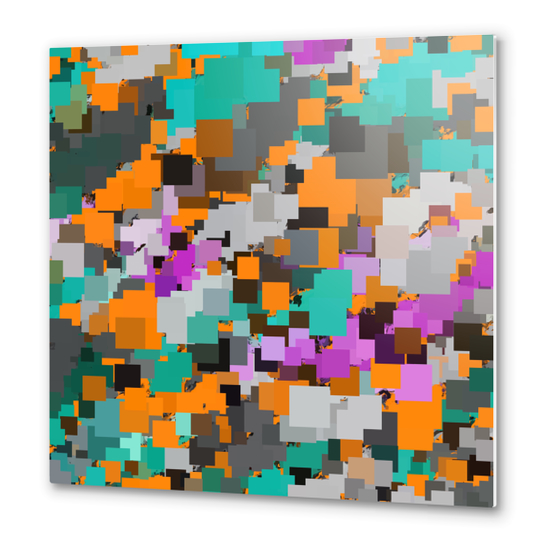 psychedelic geometric square pixel pattern abstract background in orange green pink Metal prints by Timmy333