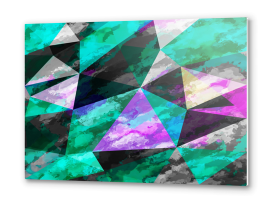 psychedelic geometric triangle pattern abstract with painting abstract background pink and green Metal prints by Timmy333