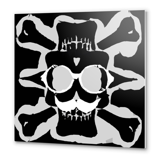 old funny skull with glasses art portrait in black and white Metal prints by Timmy333