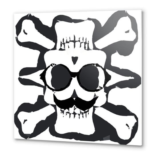 old funny skull and bone art portrait in black and white Metal prints by Timmy333