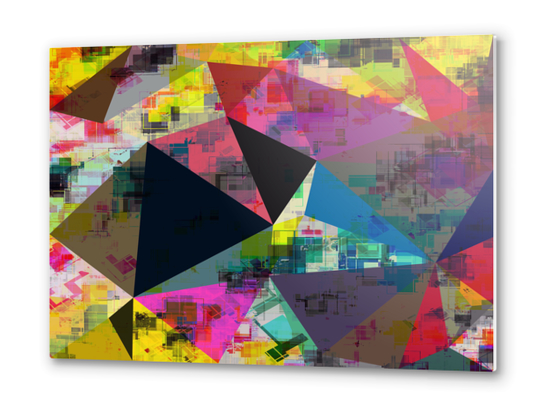 psychedelic geometric triangle pattern abstract with painting abstract background in pink blue yellow red green Metal prints by Timmy333