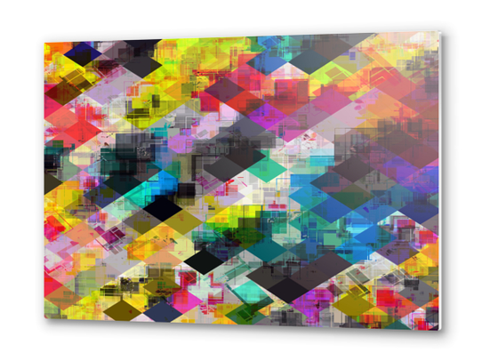 psychedelic square pixel pattern abstract background in red pink blue yellow green Metal prints by Timmy333