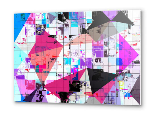 geometric triangle and square pattern abstract in pink purple blue Metal prints by Timmy333