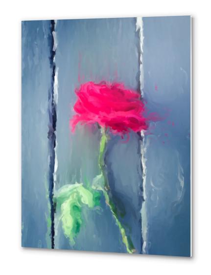 painting red rose with green leave on the wood table Metal prints by Timmy333