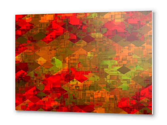 psychedelic square pixel pattern abstract background in red orange green Metal prints by Timmy333