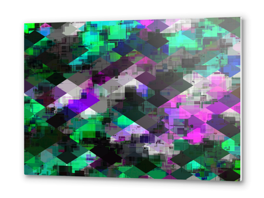 psychedelic square pixel pattern abstract background in green pink blue Metal prints by Timmy333