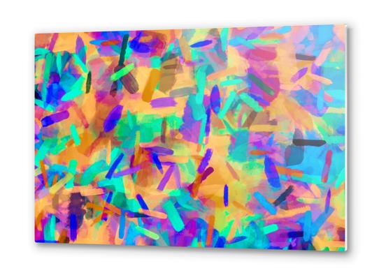 psychedelic splash painting abstract in orange purple green pink blue Metal prints by Timmy333