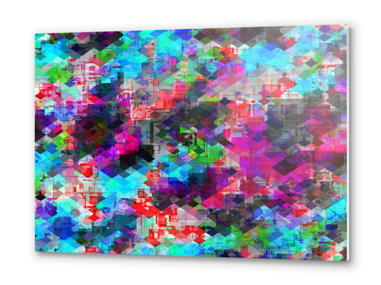 psychedelic geometric square pattern pixel abstract background in pink blue green red Metal prints by Timmy333