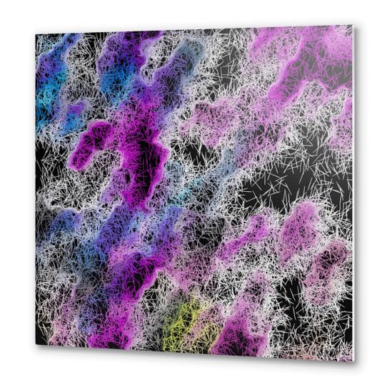 psychedelic geometric splash color abstract in pink purple blue and black Metal prints by Timmy333