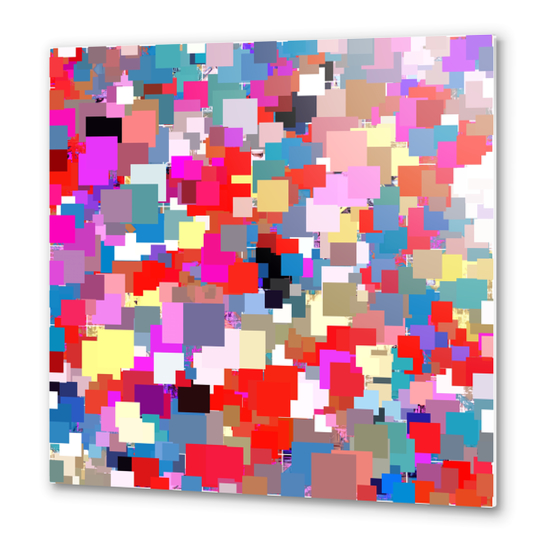 psychedelic geometric square pixel pattern abstract background in red blue pink yellow Metal prints by Timmy333