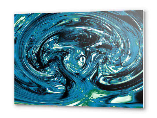 psychedelic spiral line pattern painting abstract background in blue and green Metal prints by Timmy333