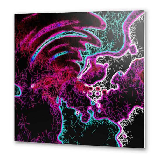 psychedelic geometric painting abstract night light in pink purple blue and black Metal prints by Timmy333