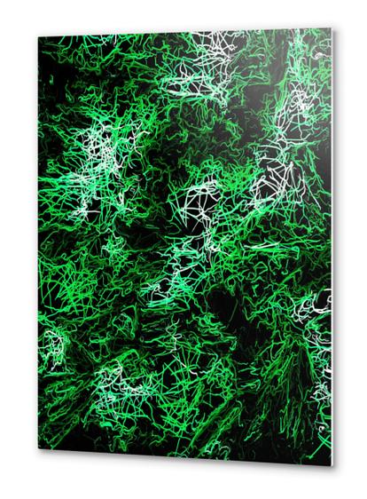 psychedelic geometric drawing abstract in green black and white Metal prints by Timmy333