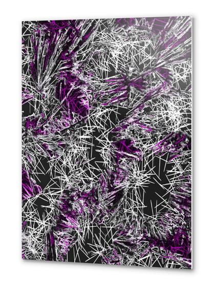 psychedelic geometric sketching abstract in pink purple black and white Metal prints by Timmy333