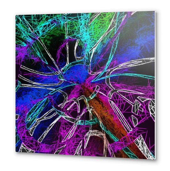 psychedelic geometric splash painting abstract in pink purple blue green brown and black Metal prints by Timmy333