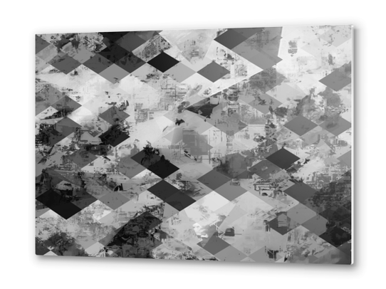 psychedelic geometric square pixel pattern abstract background in black and white Metal prints by Timmy333