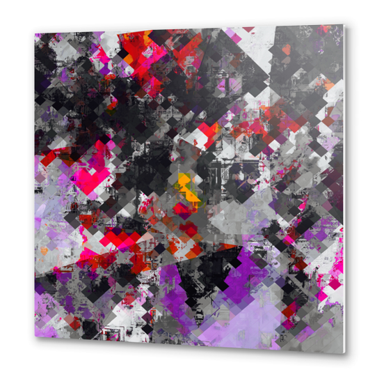 geometric square pixel pattern abstract in purple red black Metal prints by Timmy333