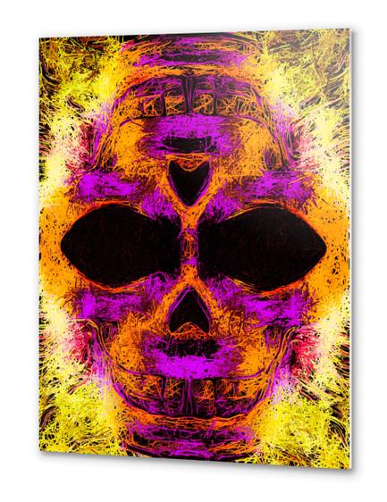 psychedelic angry skull portrait in pink orange yellow Metal prints by Timmy333