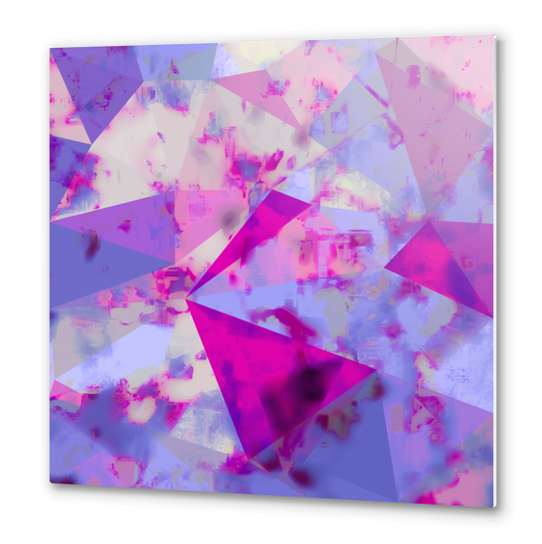 geometric triangle pattern abstract background in pink and blue Metal prints by Timmy333