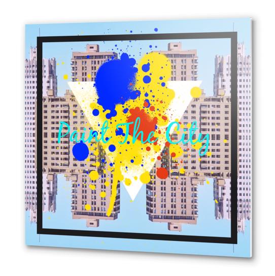 paint the city yellow blue and orange with buildings background Metal prints by Timmy333