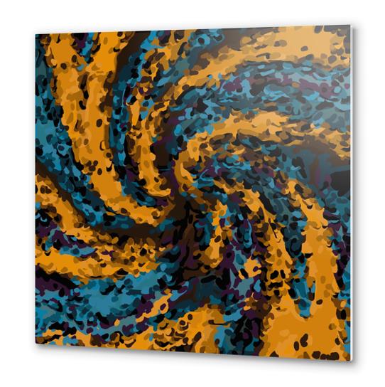 psychedelic graffiti line pattern painting abstract in brown and blue Metal prints by Timmy333