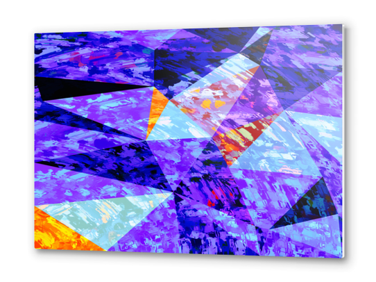 vintage psychedelic geometric triangle polygon pattern abstract in purple blue orange Metal prints by Timmy333