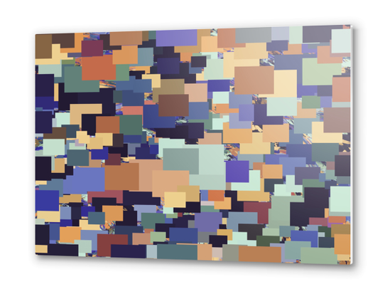 vintage geometric square pixel pattern abstract in brown blue purple Metal prints by Timmy333