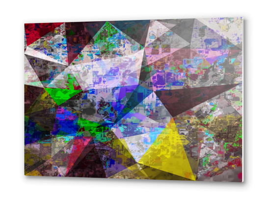 vintage psychedelic triangle polygon pattern abstract in blue purple yellow green Metal prints by Timmy333