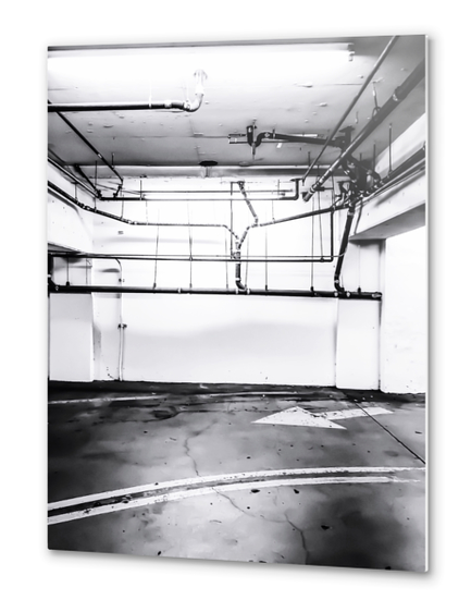 underground parking lot with tube in black and white Metal prints by Timmy333