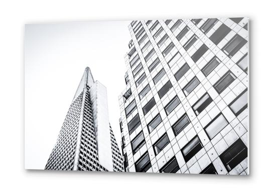 pyramid building and modern building at San Francisco, USA in black and white Metal prints by Timmy333