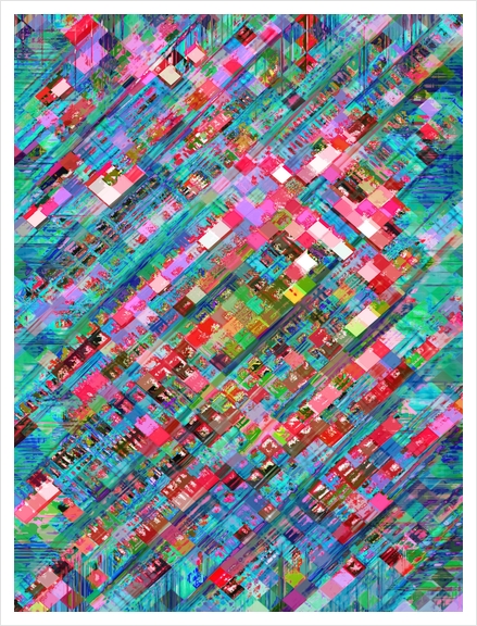 geometric square pixel pattern abstract background in blue pink Art Print by Timmy333