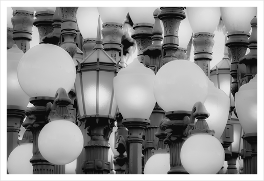 Urban Light at LACMA Los Angeles California USA in black and white Art Print by Timmy333