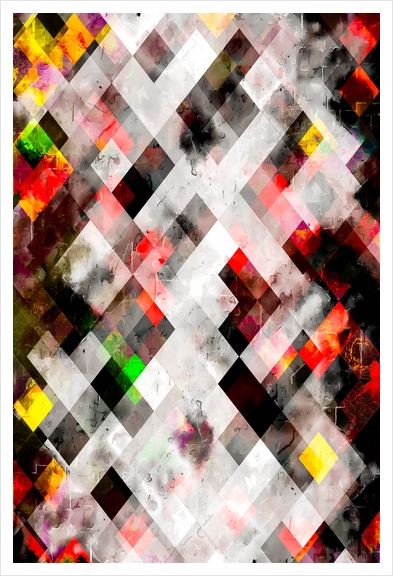 geometric pixel square pattern abstract art in red green yellow Art Print by Timmy333