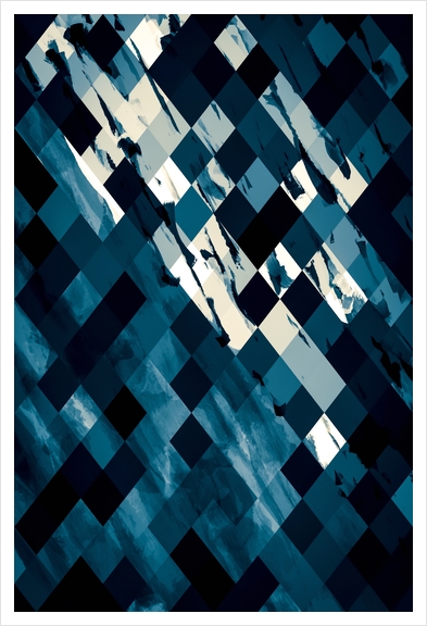 geometric square pixel pattern abstract background in blue Art Print by Timmy333