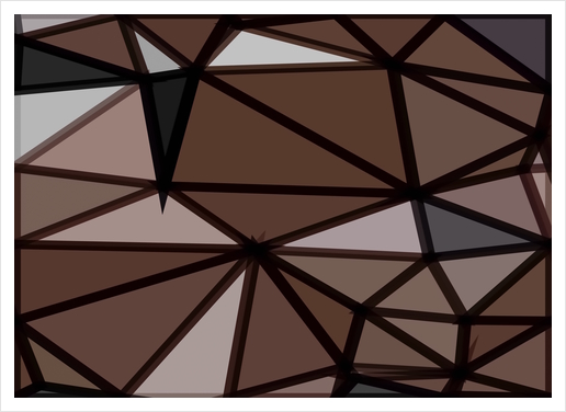 geometric triangle polygon pattern abstract in brown and black Art Print by Timmy333